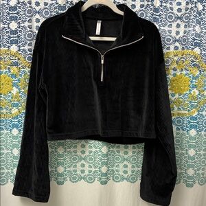 Fabletics Black Corduroy Half-Zip Sweatshirt